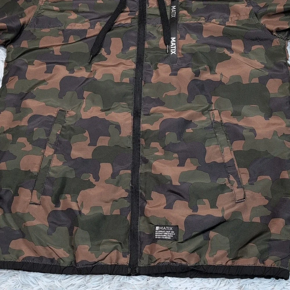 Matix Jacket Mens M Green Camo‎ Hood Windbreaker Zip Up Hunting Pockets Casual